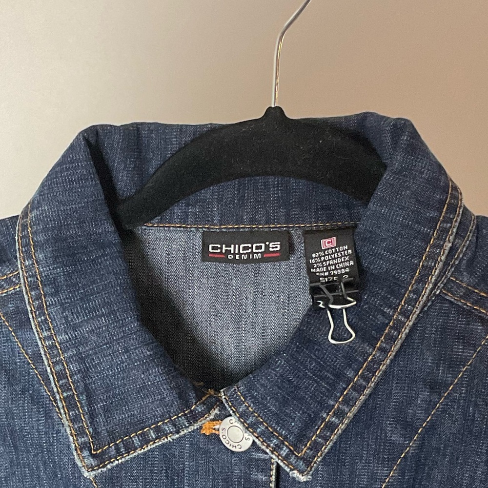 Chico's Dark Blue Denim Knee Length Jacket-Dress with Pockets Size Large - Picture 6 of 7